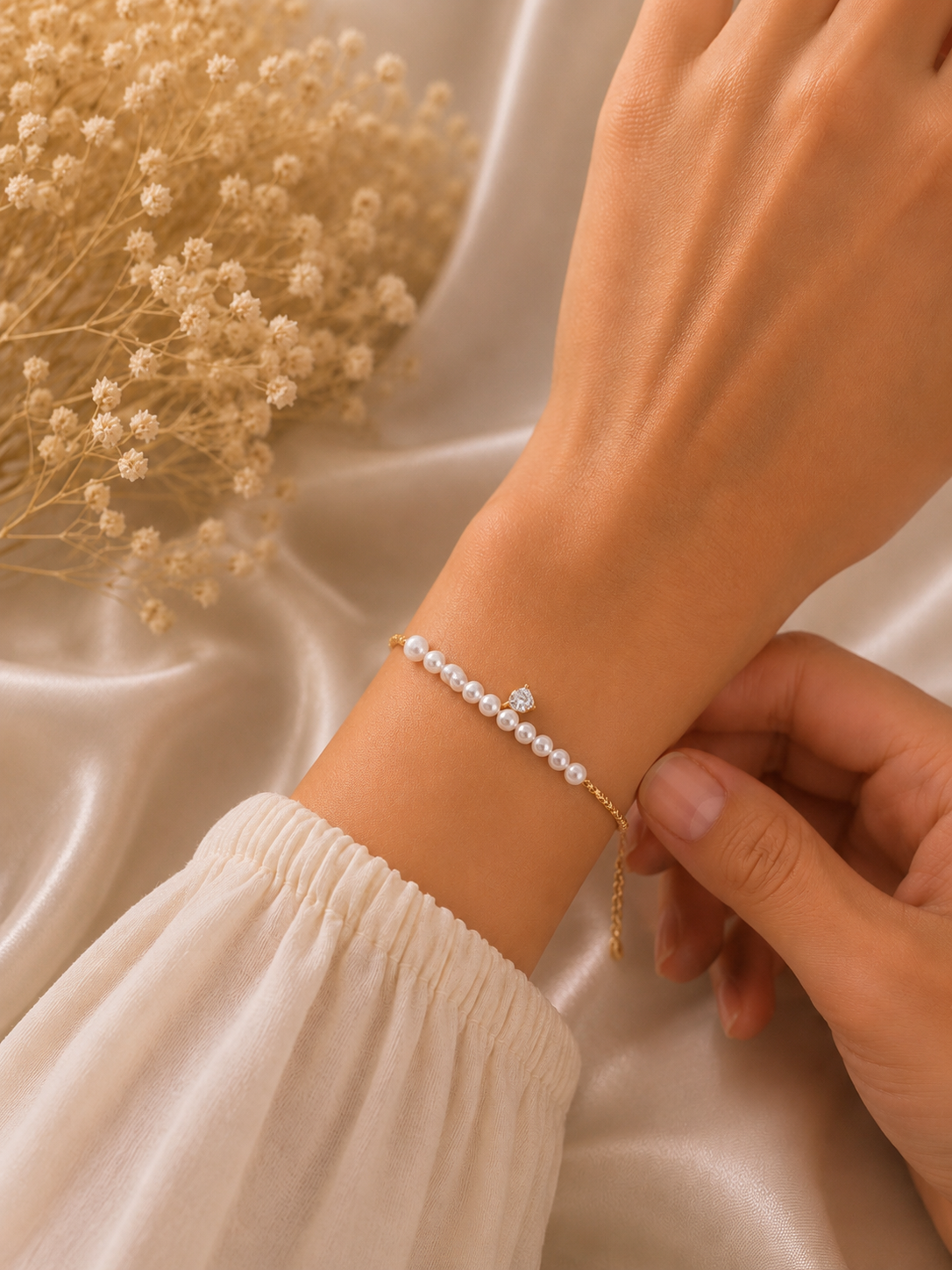 Bracelet Élégance Perlé – Acier Inoxydable Doré