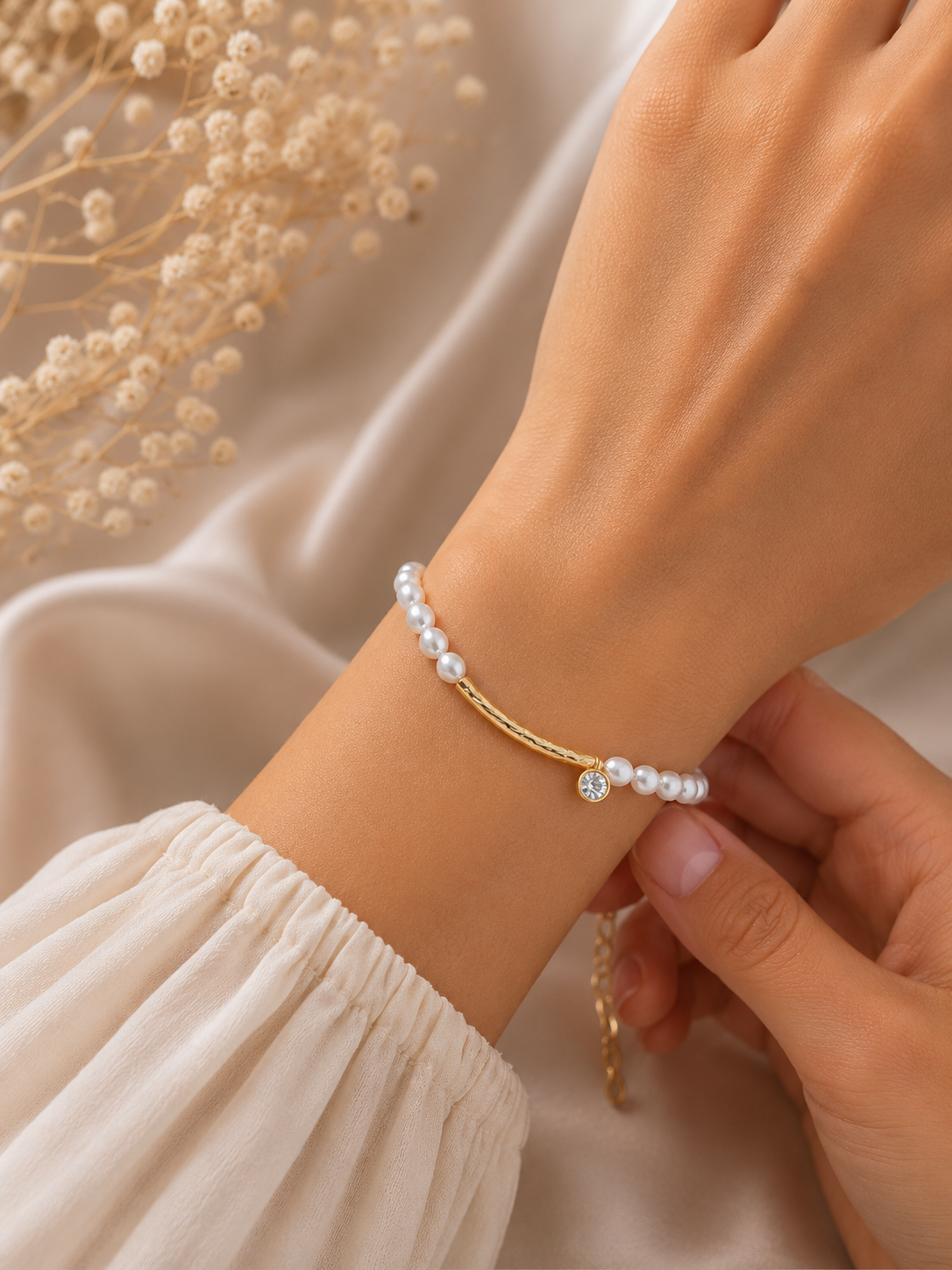 Bracelet Perles & Cristal Élégance – Doré