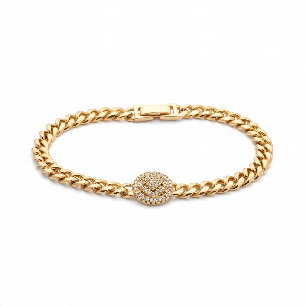 Bracelet Chaîne Doré avec Médaillon Géométrique Scintillant