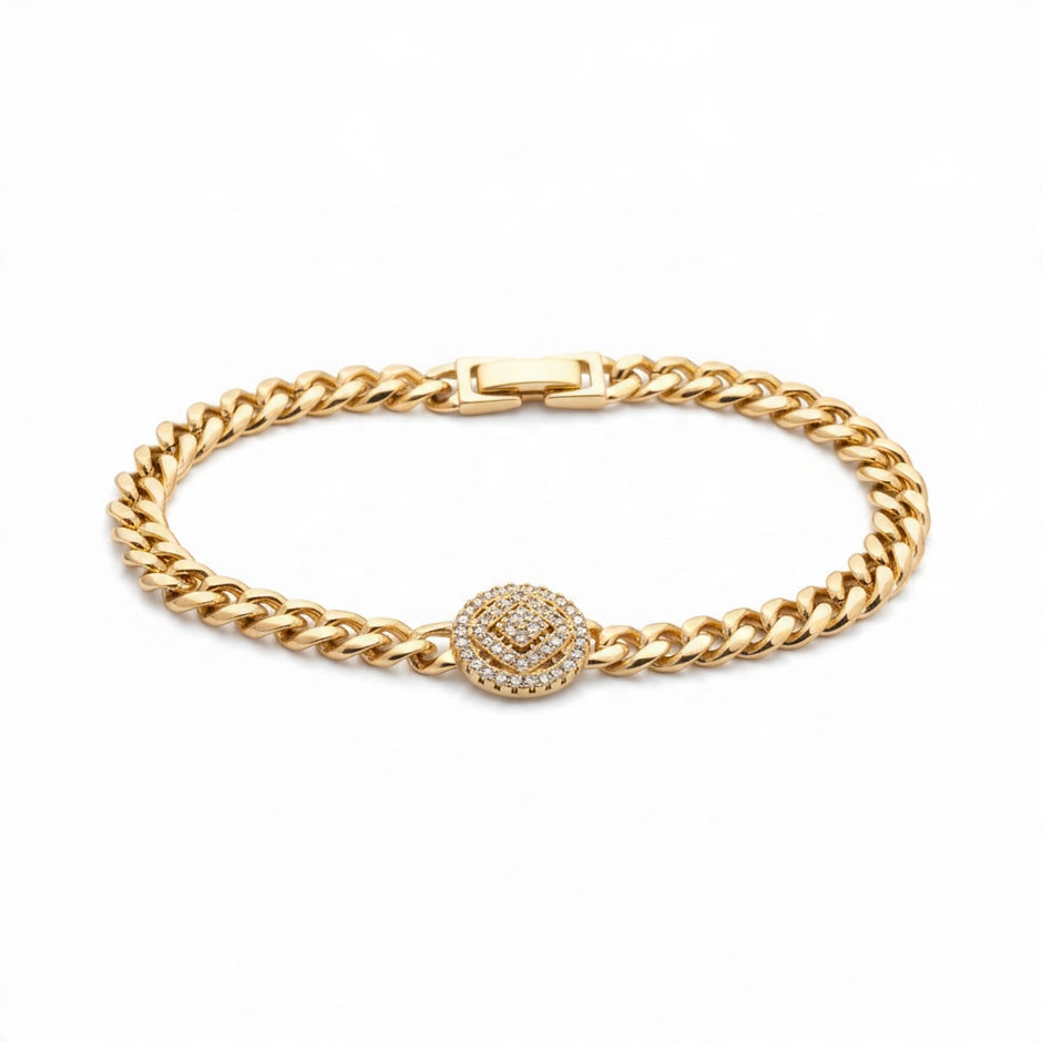 Bracelet Chaîne Doré avec Médaillon Géométrique Scintillant