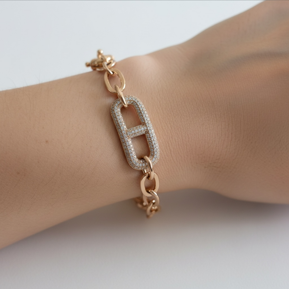 Bracelet Chaîne Luxe Fermoir Cristal – Rose Gold