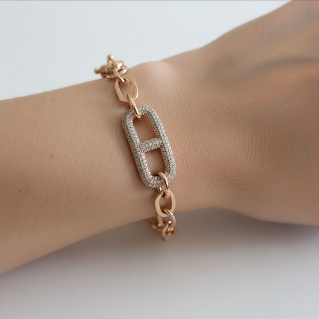 Bracelet Chaîne Luxe Fermoir Cristal – Rose Gold