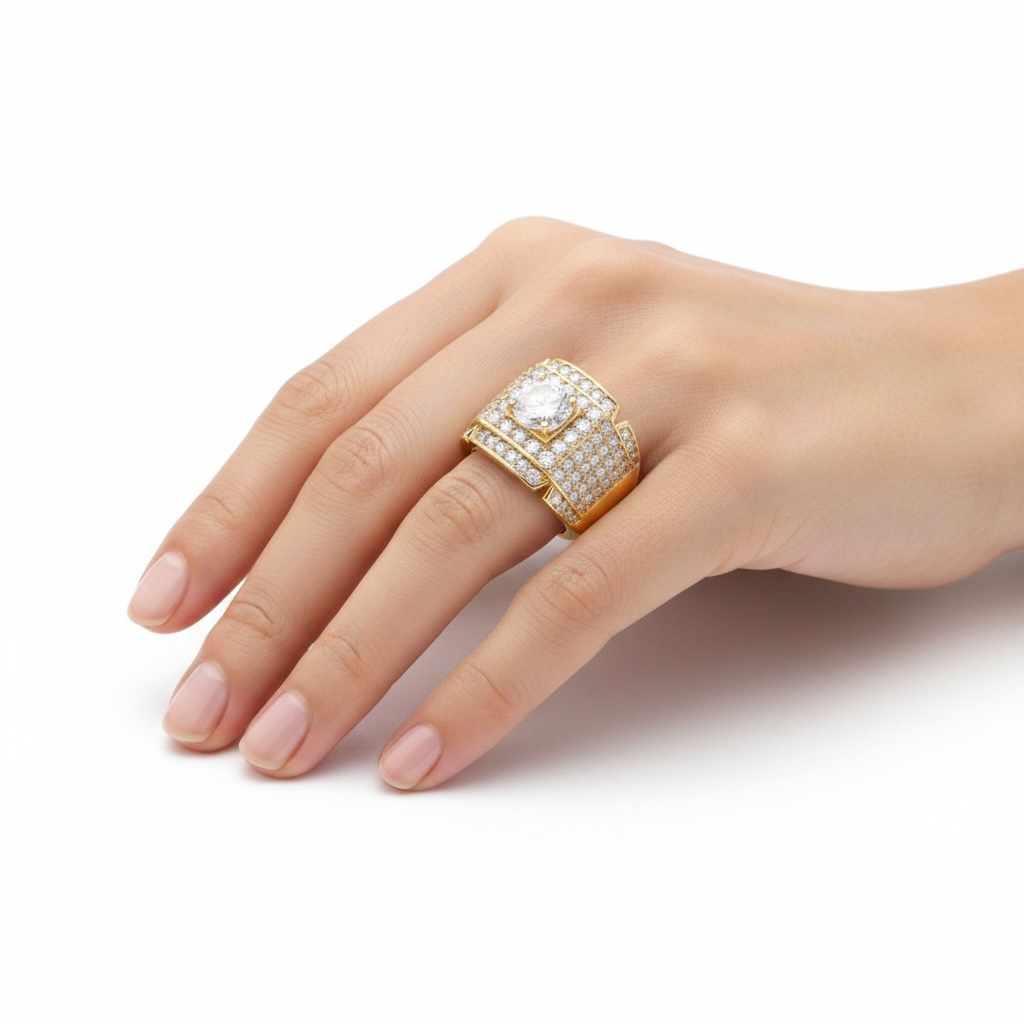 Bague Luxe Éclat Royal en Zircon 💎 | Finition Or – Style Haute Joailleri