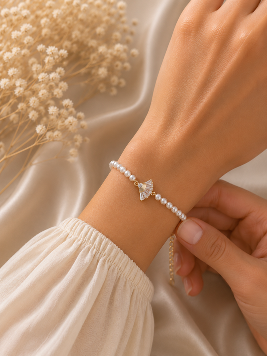 Bracelet Perles Élégance Éventail – Doré