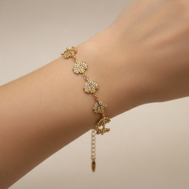 Bracelet Rose Gold Feuilles & Cristaux