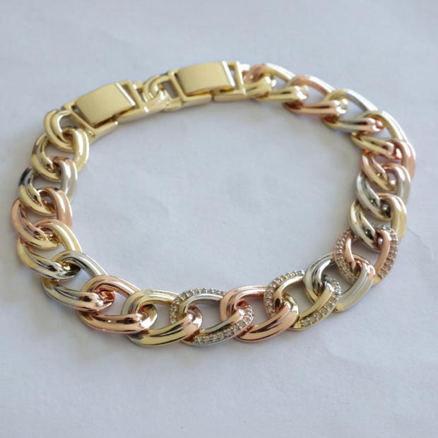 Bracelet Gourmette Tricolore à Maillons – Doré, Rose Gold & Argenté