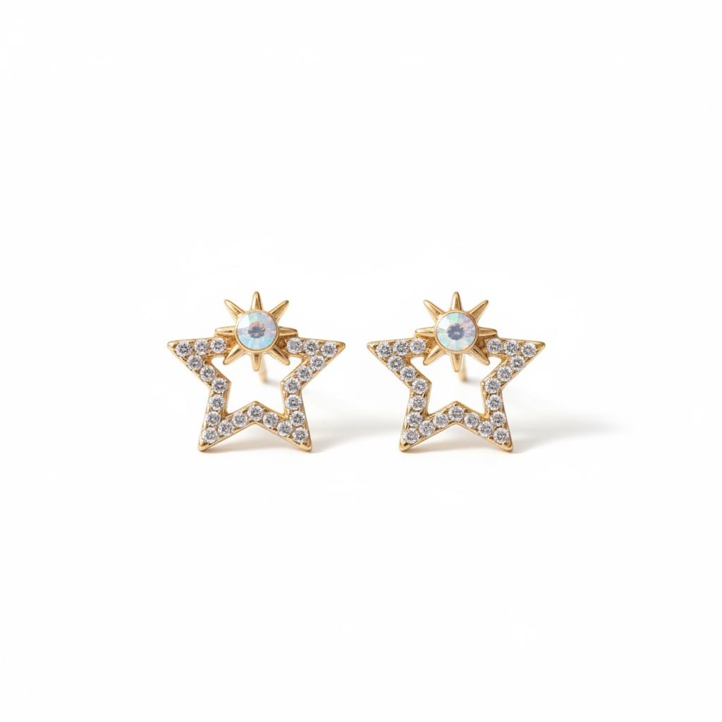 Boucles d’Oreilles Étoiles Dorées avec Cristaux Scintillants