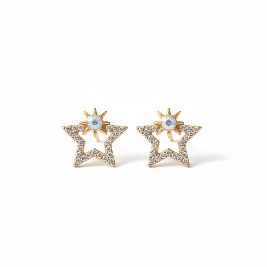 Boucles d’Oreilles Étoiles Dorées avec Cristaux Scintillants