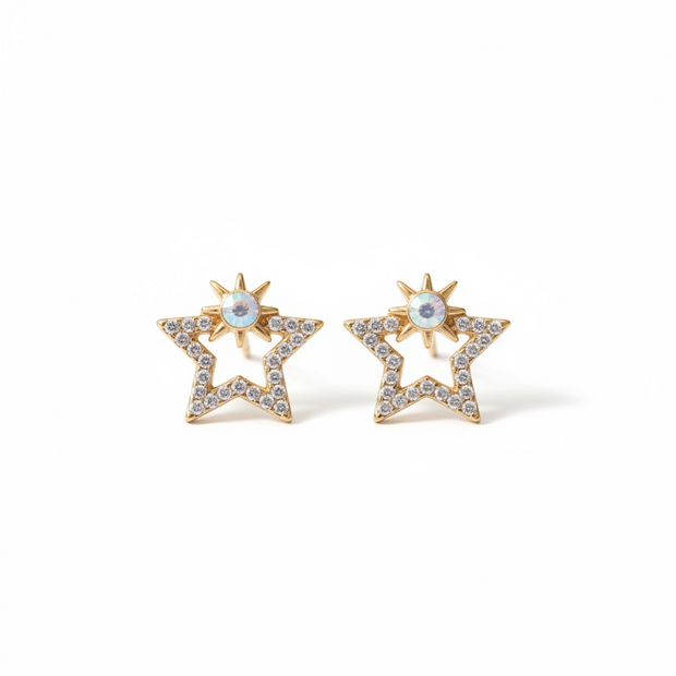 Boucles d’Oreilles Étoiles Dorées avec Cristaux Scintillants