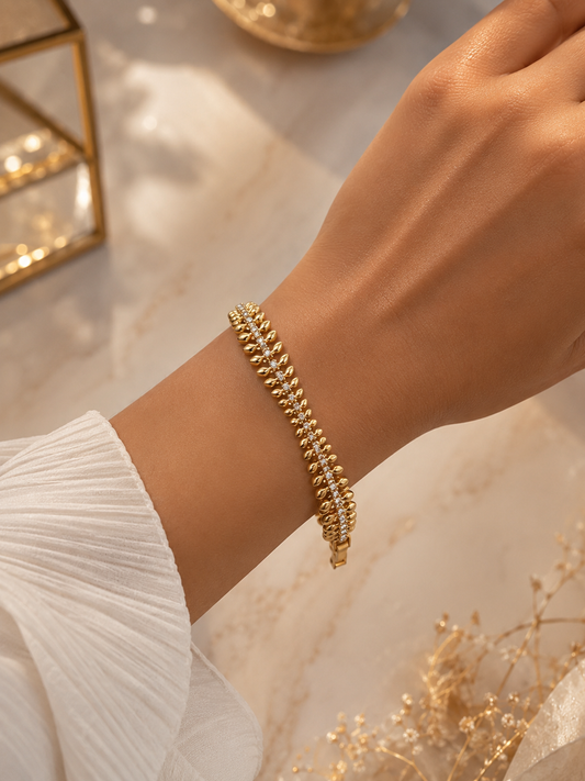 Bracelet Élégance Gold Leaf – Finition Dorée