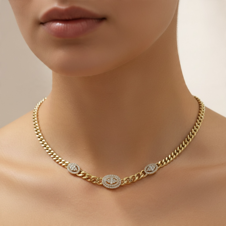 Collier Doré à Maillons – Médaillons Scintillants
