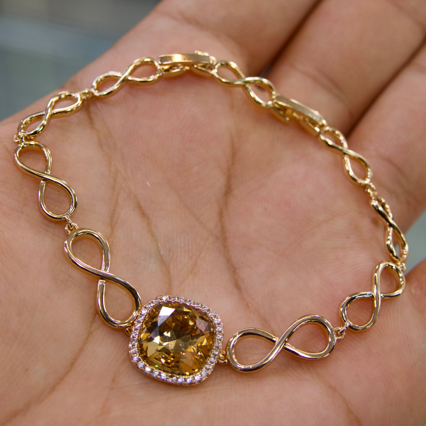 Bracelet Infini Cristal Champagne – Rose Gold