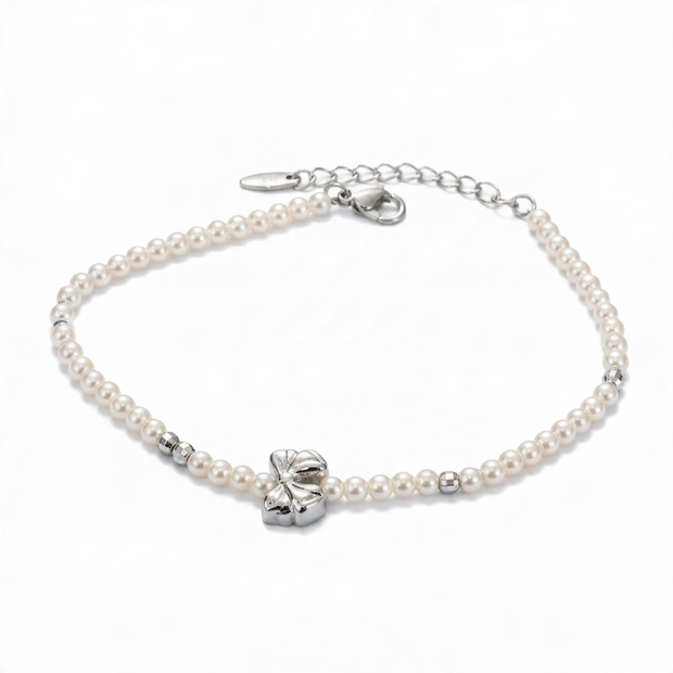 Bracelet Perles Nacrées avec Nœud Argenté