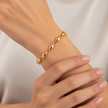 Bracelet à Maillons Ovales et Anneaux Texturés – Rose Gold