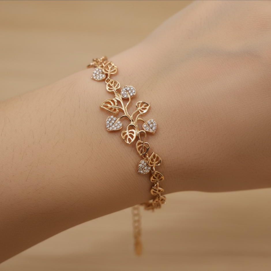 Bracelet Feuilles & Cœurs – Doré Rose