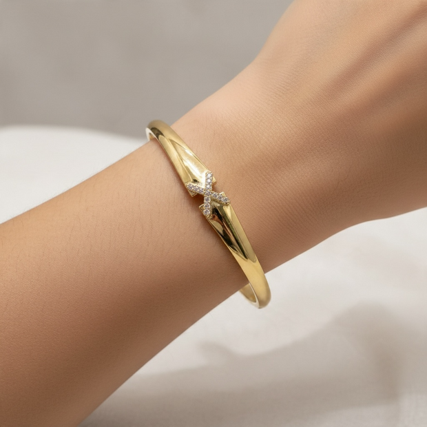 Bracelet jonc doré nœud scintillant