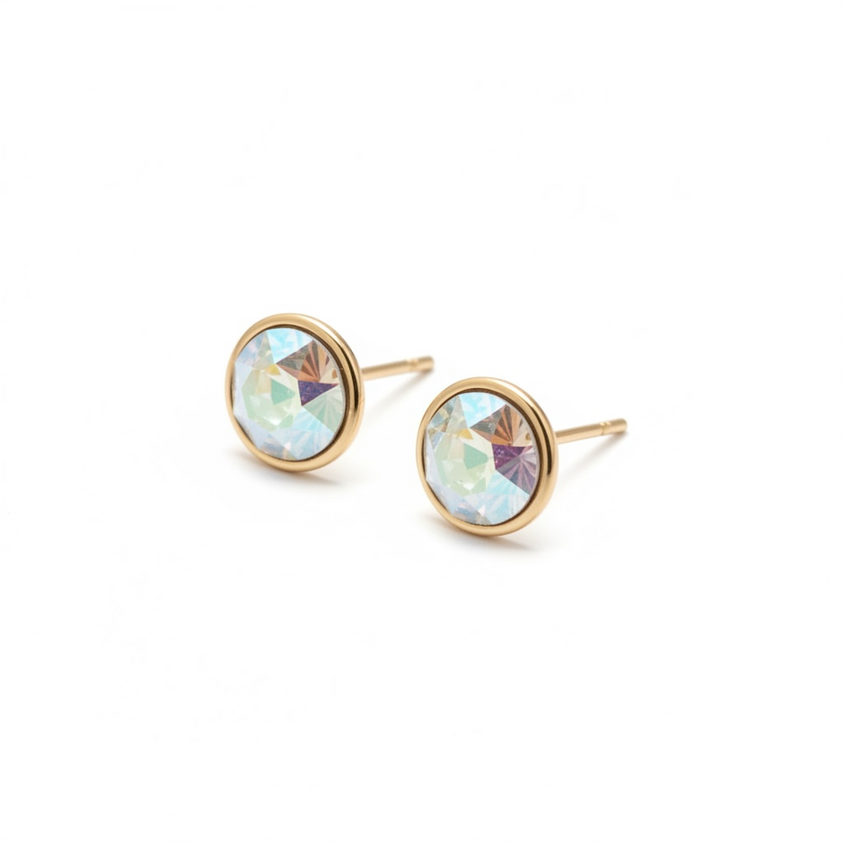 Boucles d’Oreilles Puces Dorées avec Pierres Irisées