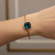 Bracelet Jonc Doré – Cristal Bleu Pétrole