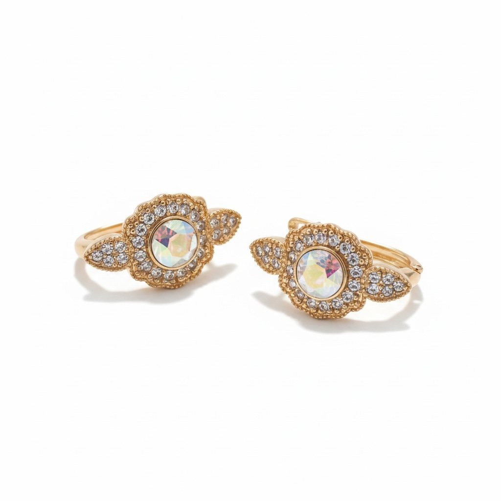 Boucles d’Oreilles Fleur Dorée avec Cristaux Scintillants – ANIBA JEWELS