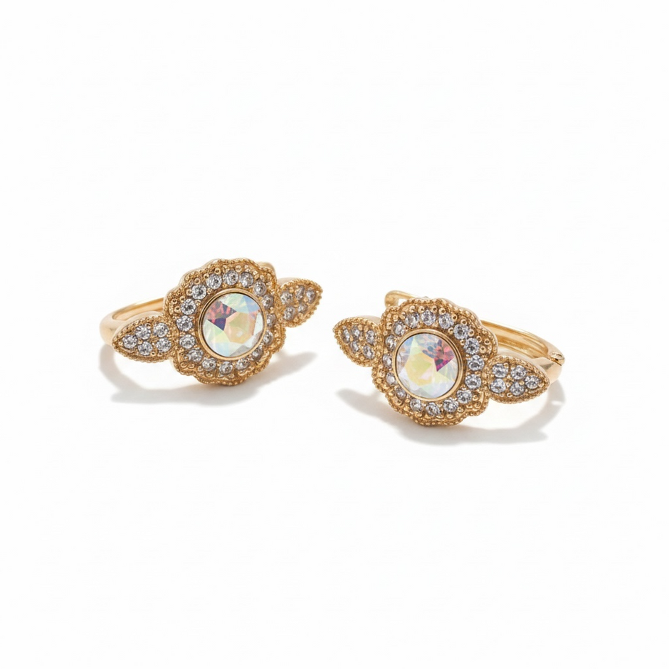Boucles d’Oreilles Fleur Dorée avec Cristaux Scintillants – ANIBA JEWELS
