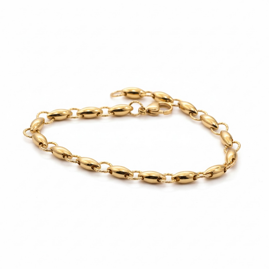 Bracelet à Maillons Ovales et Anneaux Texturés – Rose Gold