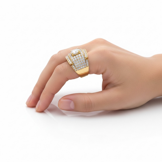 Bague Luxe Éclat Royal en Zircon 💎 | Finition Or – Style Haute Joailleri