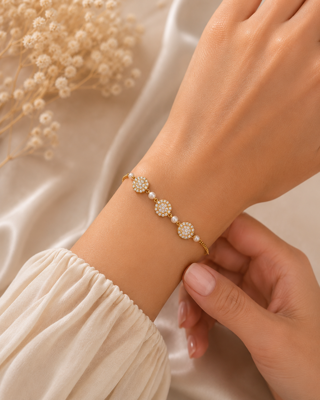 Bracelet Éclat Perlé Cristal – Doré