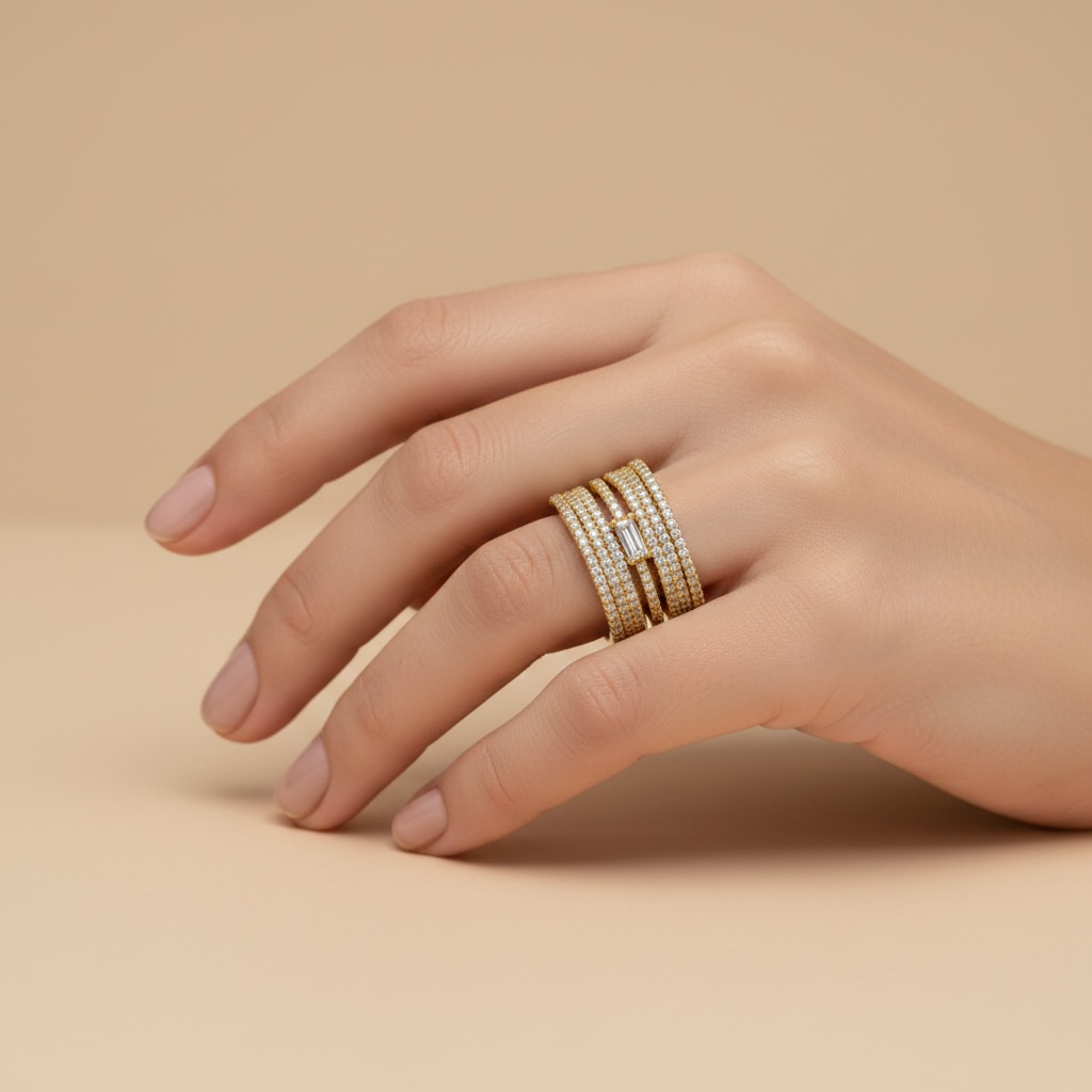 Bague Dorée Luxe Multi-Rangs