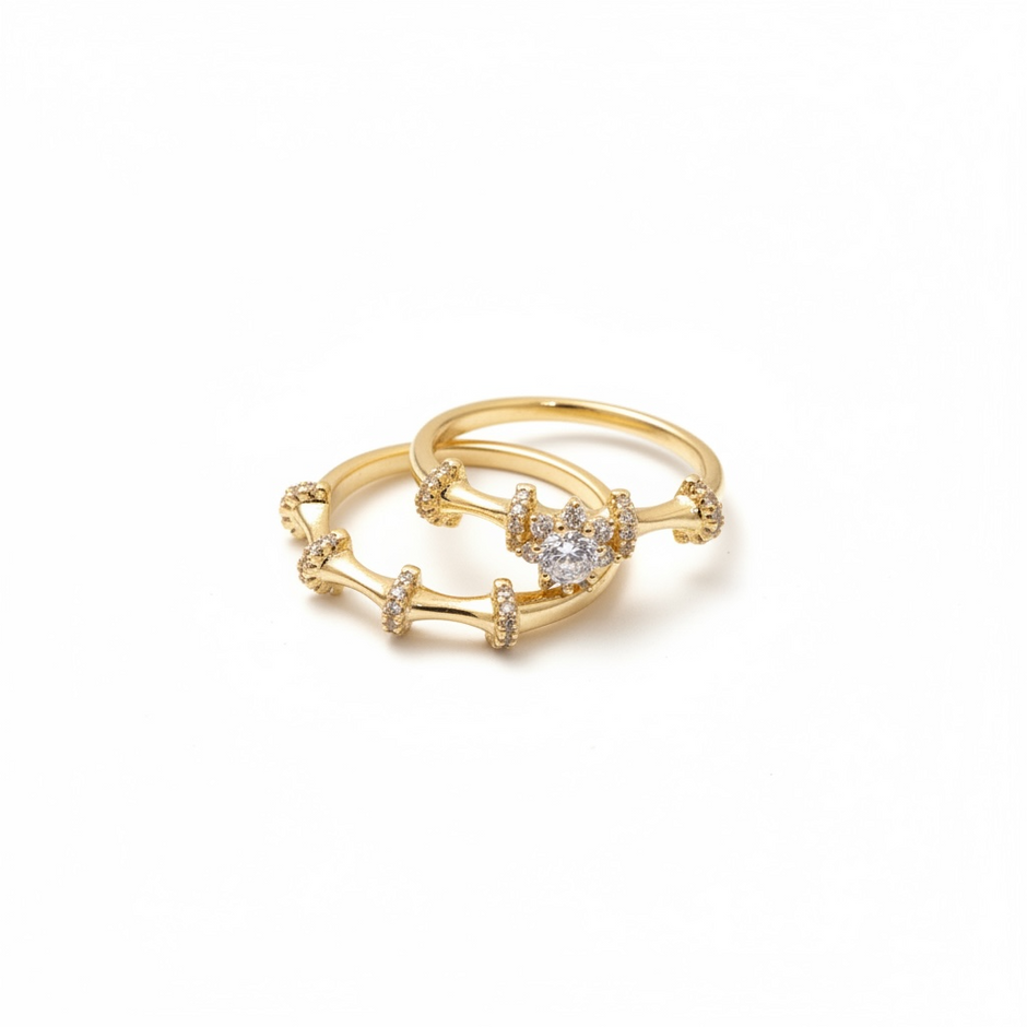 Bague de Mariage Dorée avec Pierres Scintillantes
