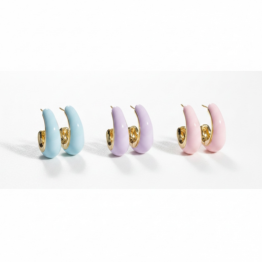 Boucles d’oreilles créoles estivales pastel – finition dorée