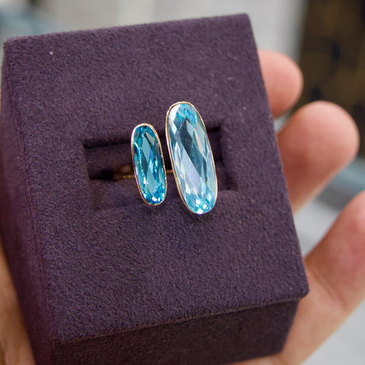 Bague Duo Cristal Bleu – Élégance Contemporaine