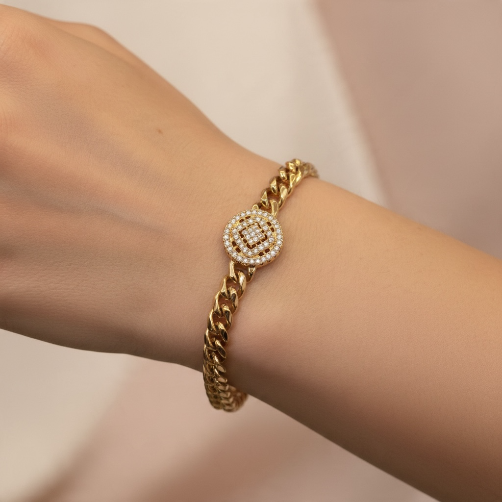 Bracelet Chaîne Doré avec Médaillon Géométrique Scintillant