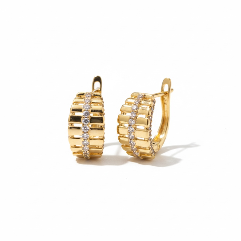 Boucles d’Oreilles Dorées Élégantes avec Pierres Scintillantes