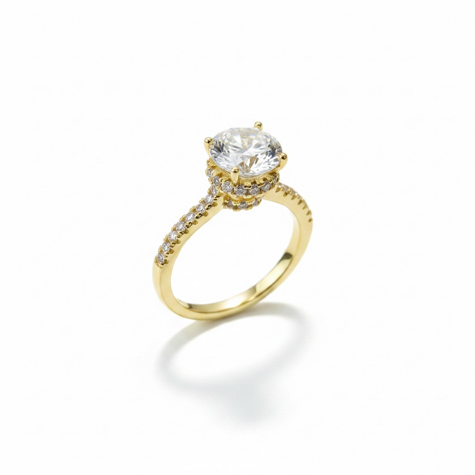 Bague Halo en Zircon Premium – Finition Dorée