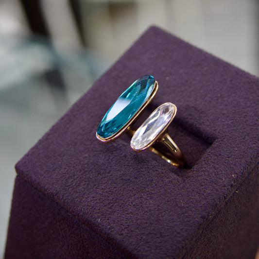 Bague Duo Cristal – Bleu Émeraude & Cristal Éclat