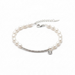 Bracelet Perles Nacrées avec Barre Argentée et Strass