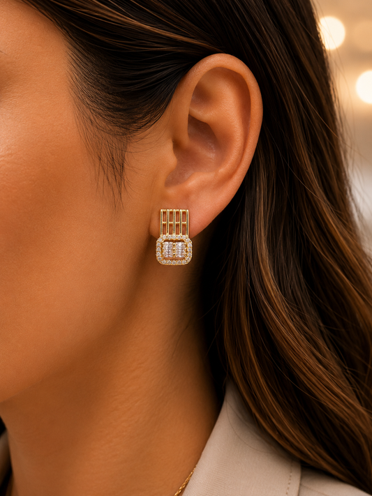 Boucles d’Oreilles Prestige – Zircons Baguette & Pavage Brillant