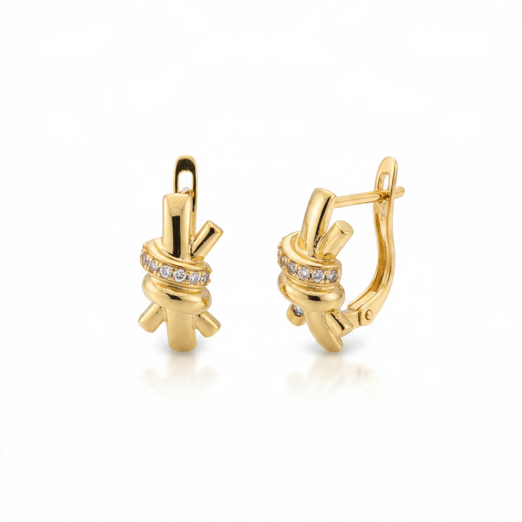 Boucles d’Oreilles Dorées Entrelacées avec Strass