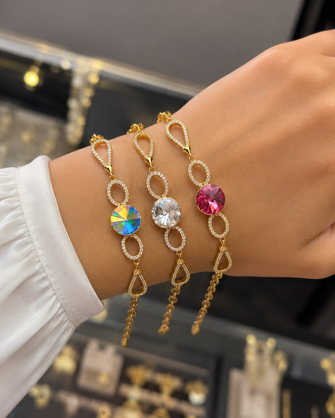 Bracelet Élégance XP en Acier Inoxydable – Pierre Scintillante – 3 Couleurs
