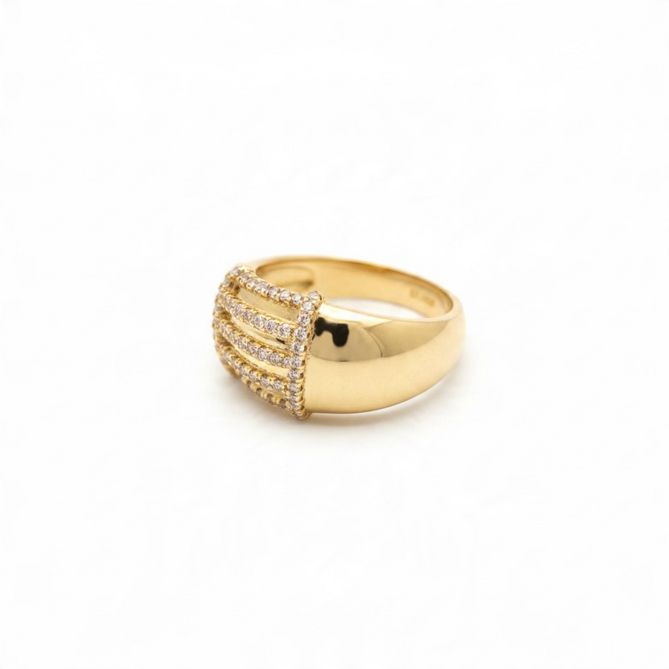 Bague Dorée à Multi-Rangs et Zircons Étincelants
