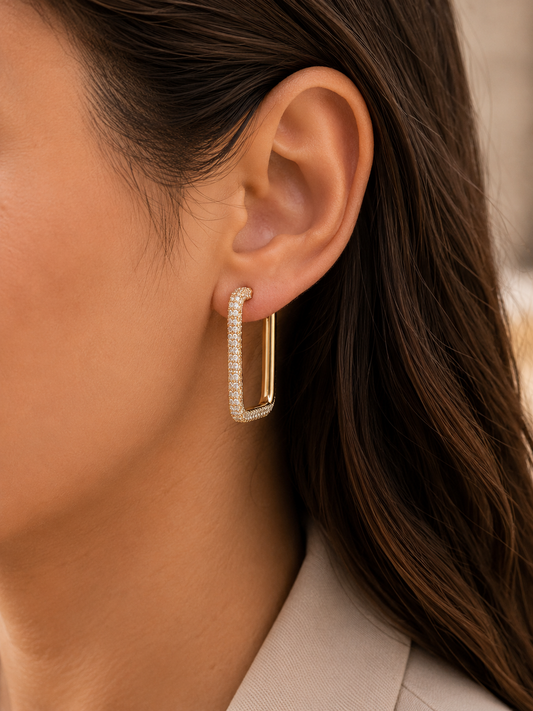 ✨ Boucles d’oreilles Rectangulaires Pavées – Élégance Moderne ✨