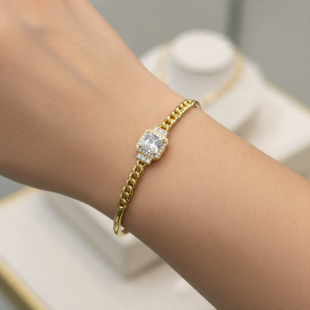 Bracelet jonc doré pierre carrée élégante