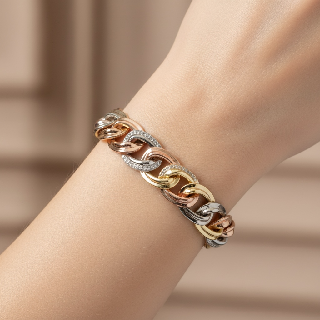 Bracelet Gourmette Tricolore à Maillons – Doré, Rose Gold & Argenté