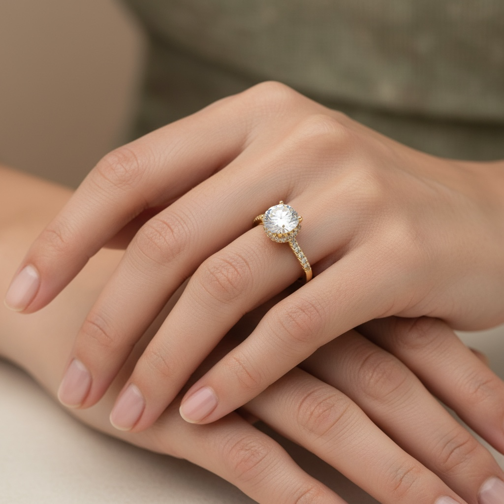 Bague Halo en Zircon Premium – Finition Dorée