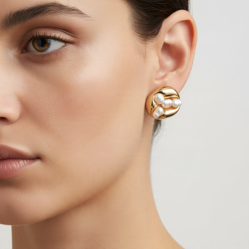 Boucles d’Oreilles Dorées avec Perles Nacrées