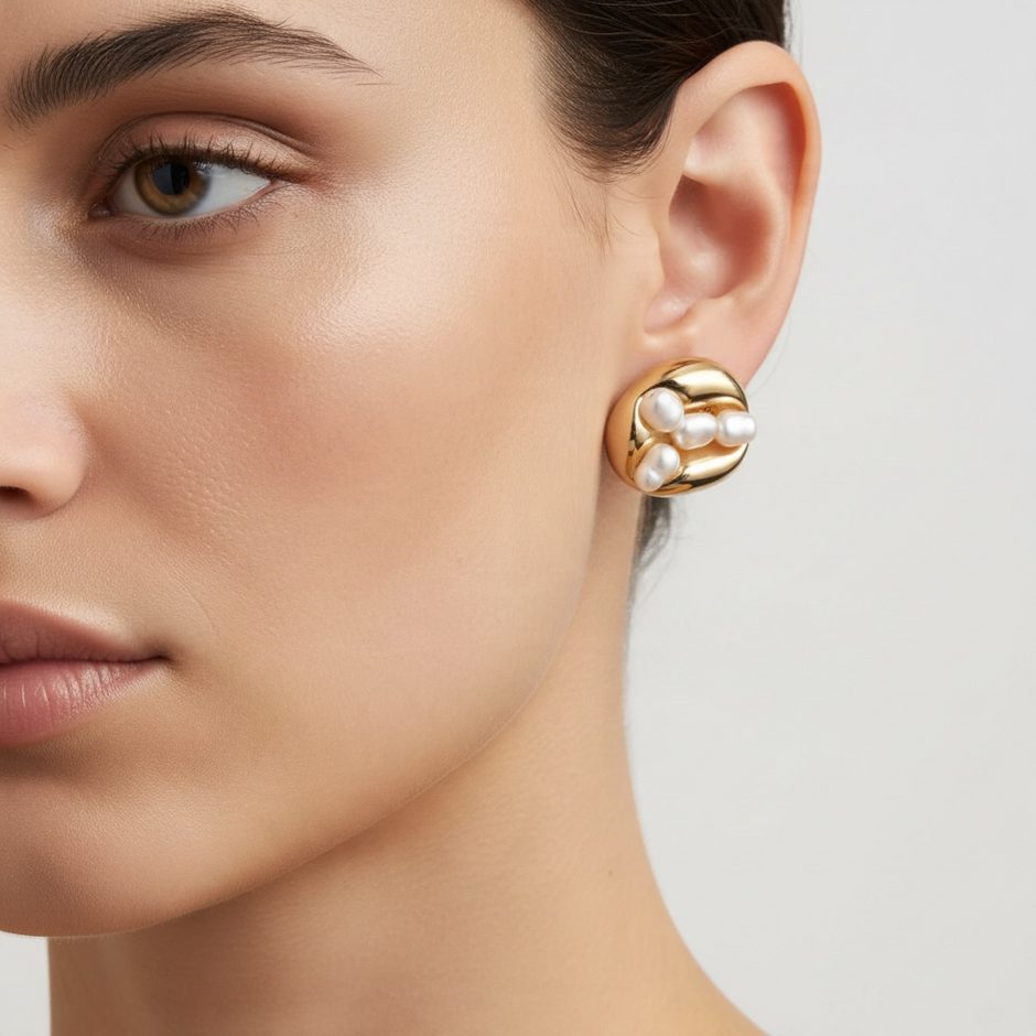 Boucles d’Oreilles Dorées avec Perles Nacrées