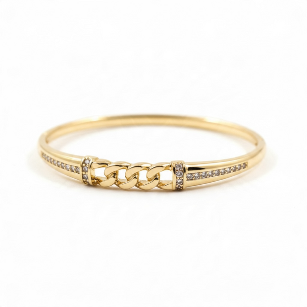 Bracelet Jonc Doré Motif Chaîne et Zircons