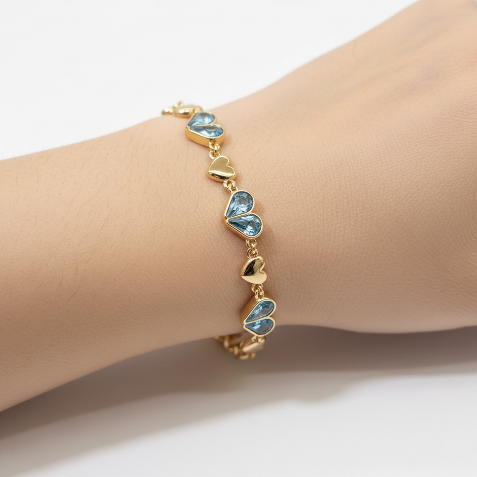 Bracelet Cœurs Cristal – Acier Inoxydable Doré | 4 Couleurs