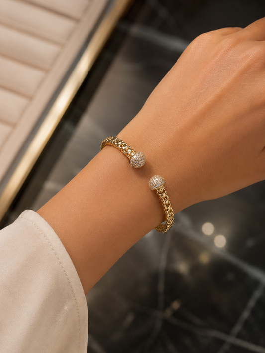 Bracelet Jonc Élégance Pavé – Plaqué Or Rose & Zircons
