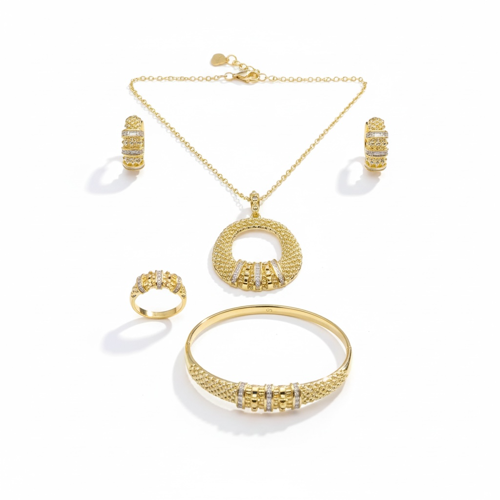 Parure Bijoux Luxe Dorée – Collier, Bracelet, Bague et Boucles d’oreilles